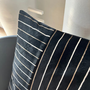 20x20 Square - Pillow Cover - Pieced Black Velvet Stripes