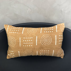 15x25 Lumbar - Mustard African Mudcloth Lumbar Pillow Cover -  Sunburst