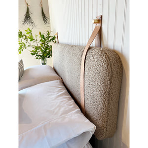 Beach Sand Faux Shearling - Wall Hung Headboard Backrest Cushion with Leather Straps