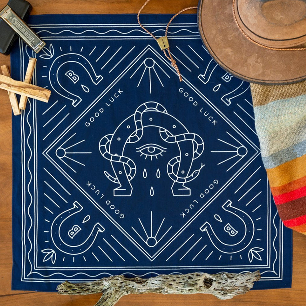 Navy and White Horseshoe Bandits Bandana - Good Luck pattern