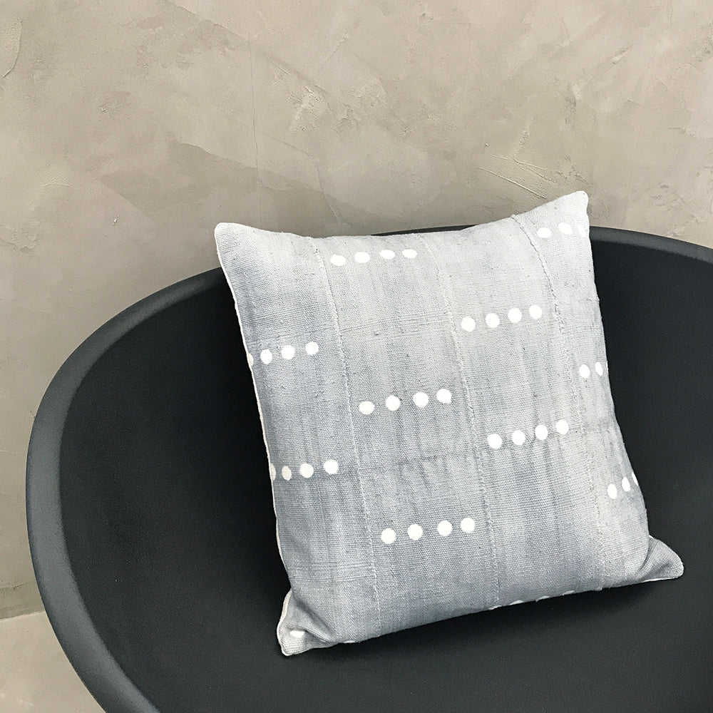 20x20 Square - Blue Gray African Mudcloth Pillow Cover - White Dots