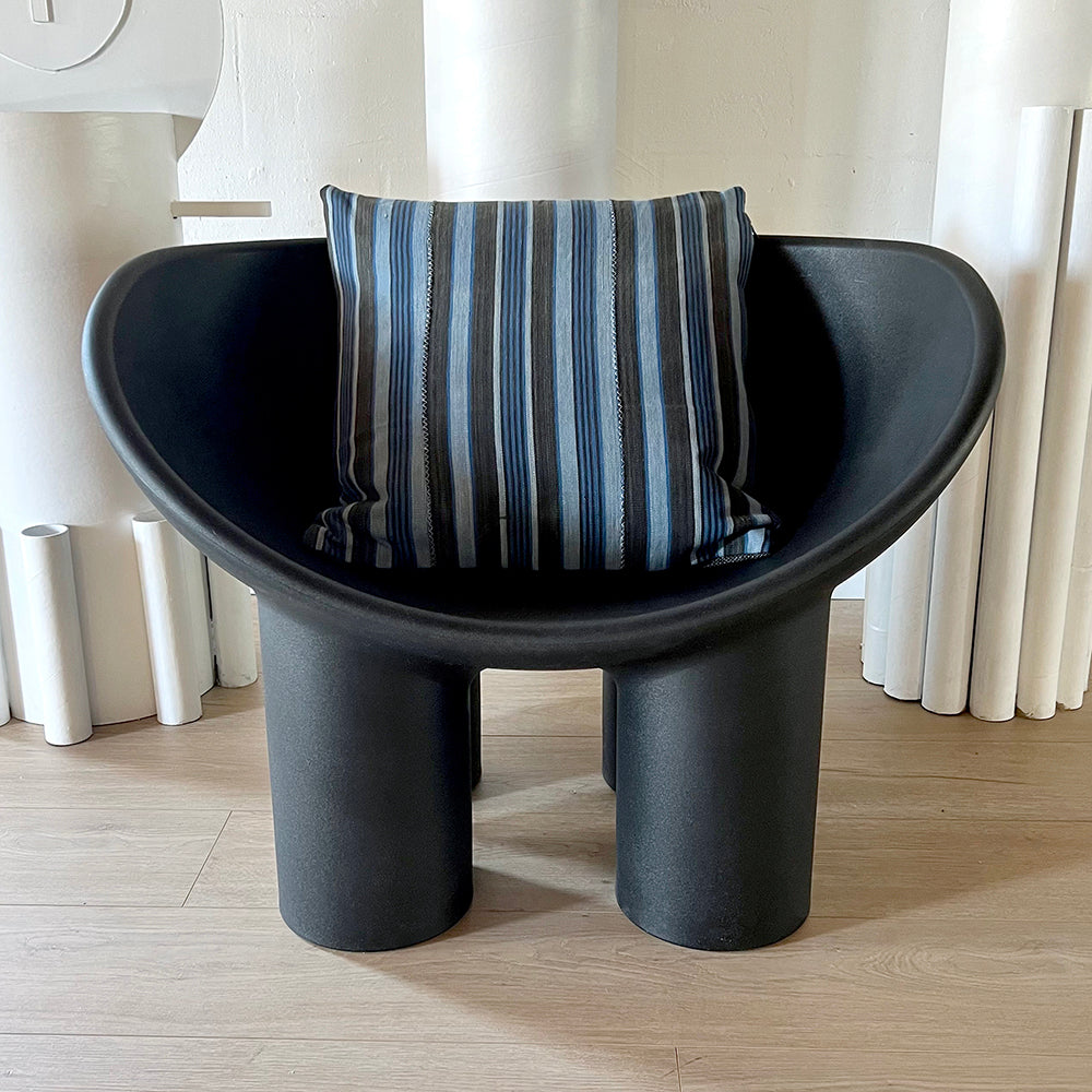 20x20 Square -  African Mudcloth Pillow Cover - Blue Stripe