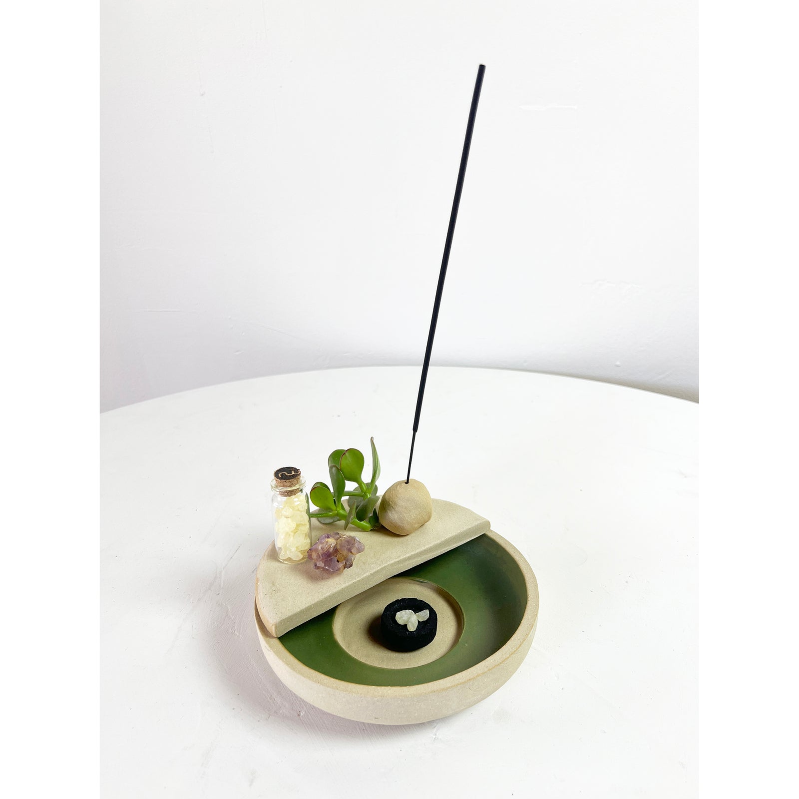 Temple Crucible in Jade and Buff - Incense Burner and Altar