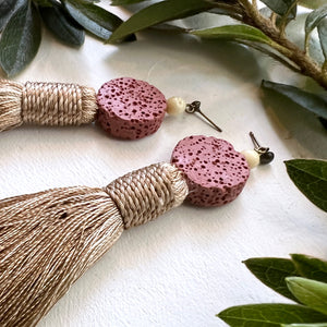 Silk Tassel Earrings - Pink Lava Stone