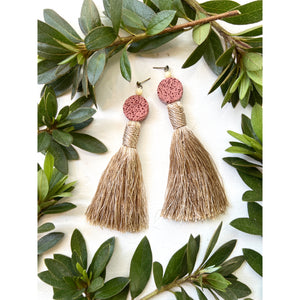 Silk Tassel Earrings - Pink Lava Stone