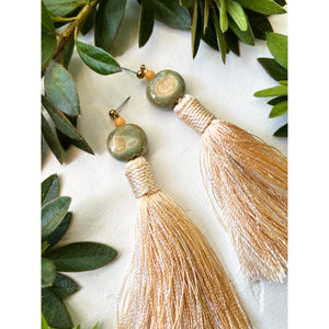 Silk Tassel Earrings - Peach and Sage