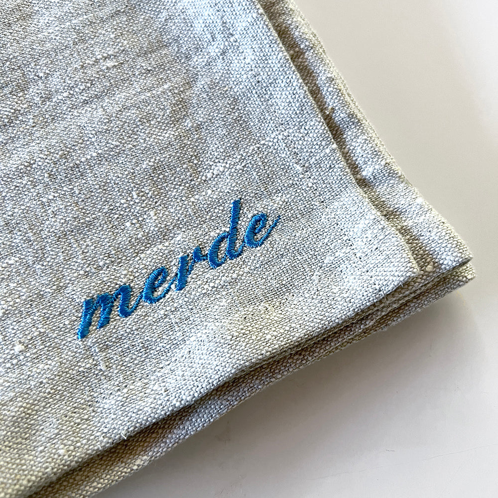 Embroidered Linen Napkins - Set of 4 - Merde