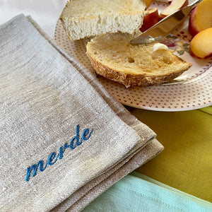Embroidered Linen Napkins - Set of 4 - Merde