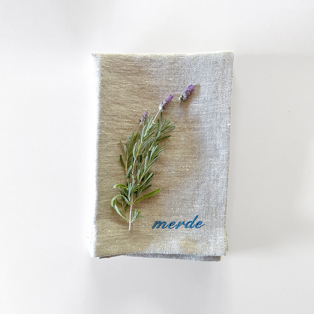 Embroidered Linen Napkins - Set of 4 - Merde