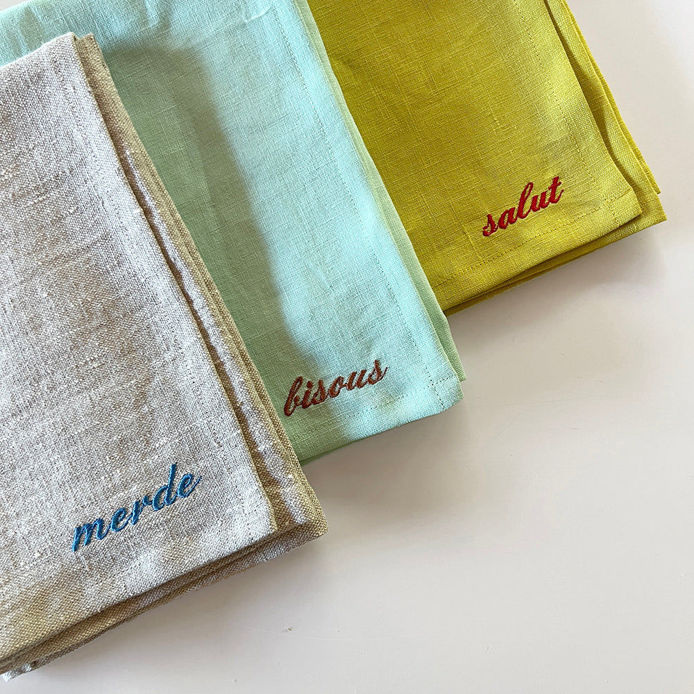 Embroidered Linen Napkins - Set of 6 - Two of each design