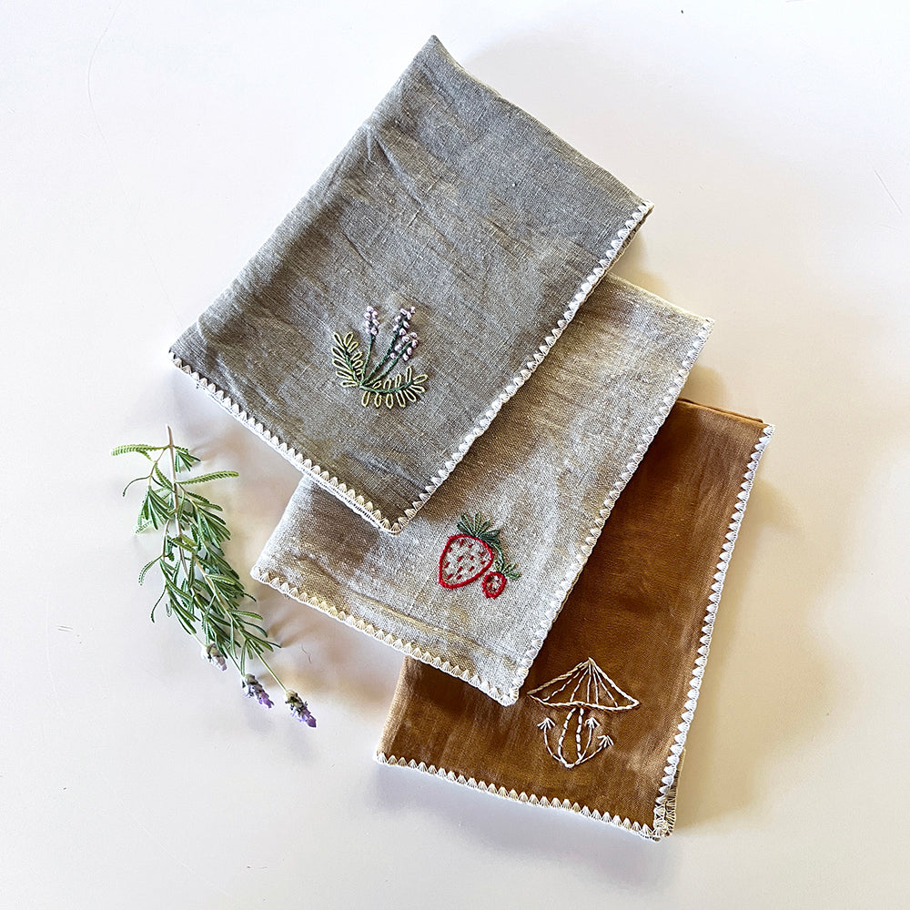 Hand Embroidered Linen Napkins - Set of 4 - Lavender