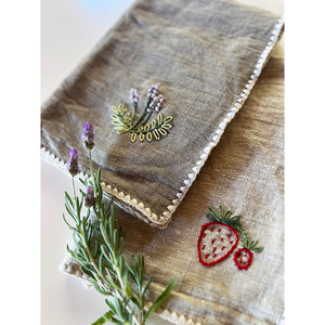 Hand Embroidered Linen Napkins - Set of 4 - Strawberries