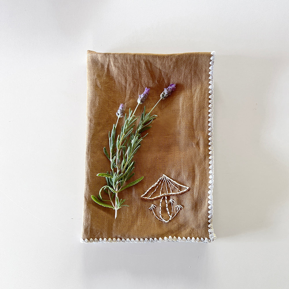 Hand Embroidered Linen Napkins - Set of 4 - Mushroom