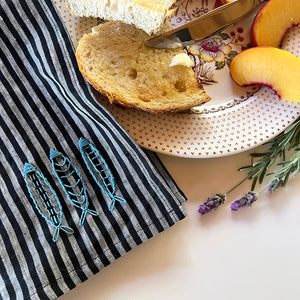 Hand Embroidered Linen Napkins - Set of 4 - Tinned Fish