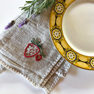 Hand Embroidered Linen Napkins - Set of 6 - Two of each design