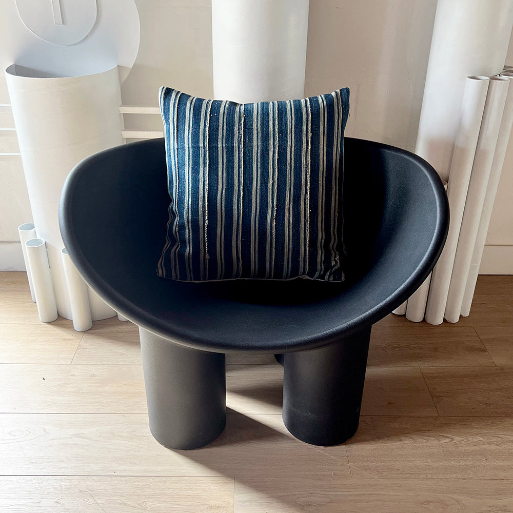 20x20 Square -  African Mudcloth Pillow Cover - Skinny Indigo Stripe