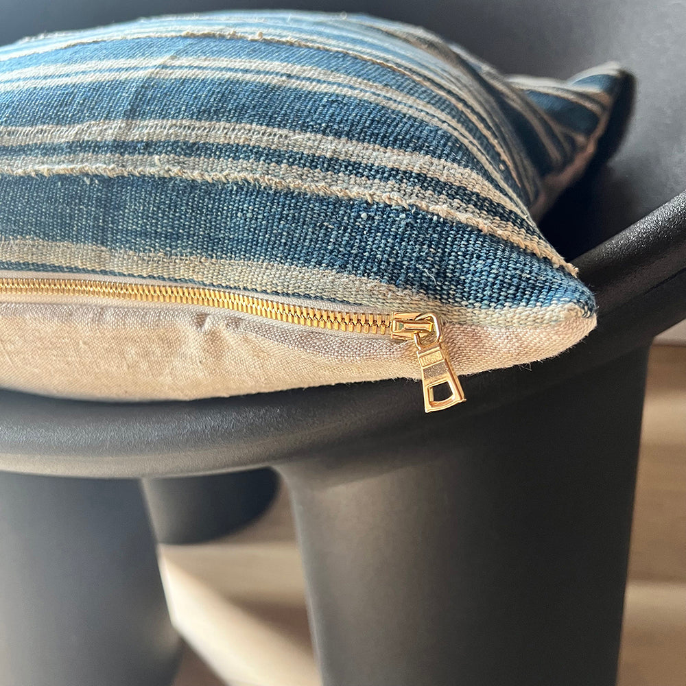 20x20 Square -  African Mudcloth Pillow Cover - Skinny Indigo Stripe