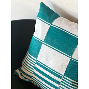 20x20 Square - African Cotton Fulani Pillow Cover - Jade Checkerboard
