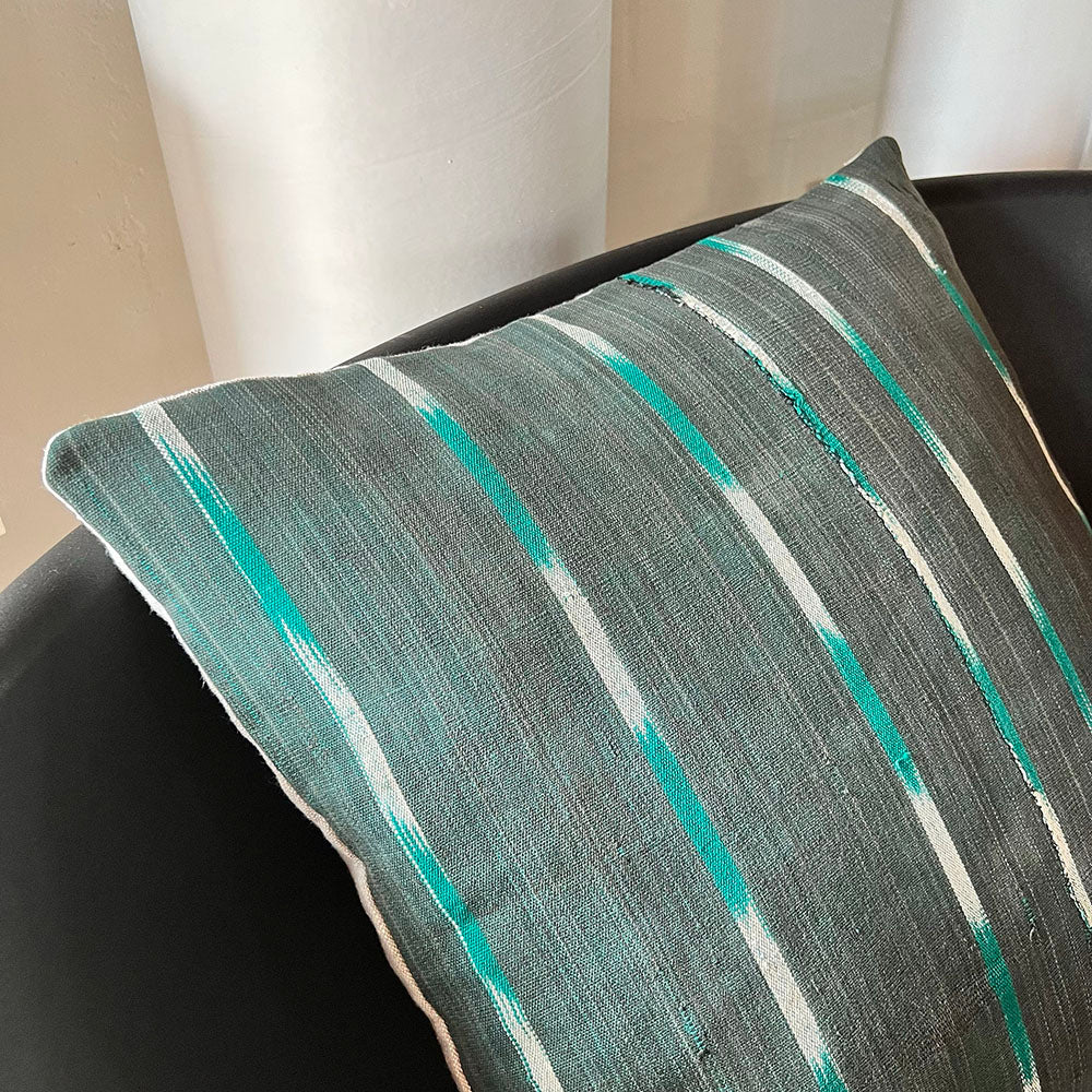 20x20 Square - African Baule Pillow Cover - Jade Stripe