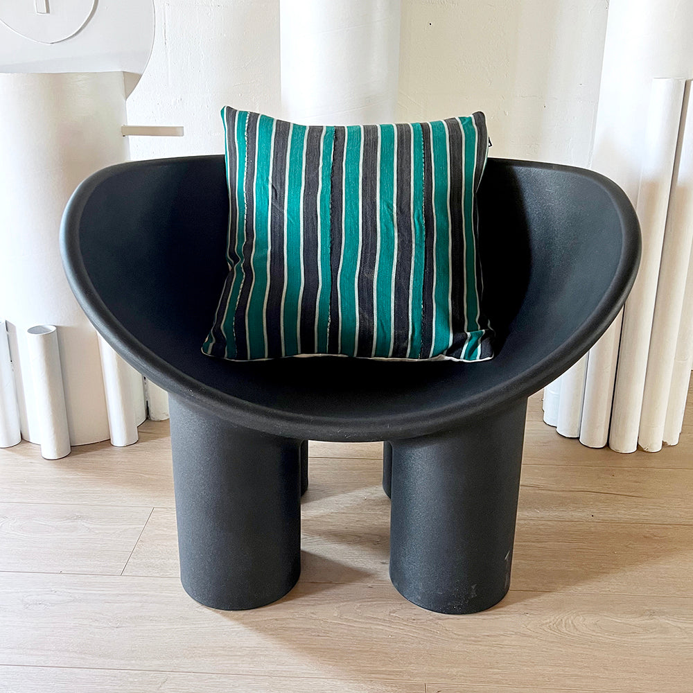 20x20 Square -  West African Baule Pillow Cover - Jade Stripe