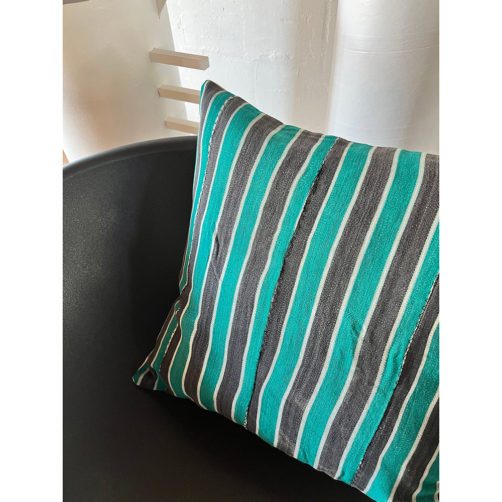 20x20 Square -  West African Baule Pillow Cover - Jade Stripe