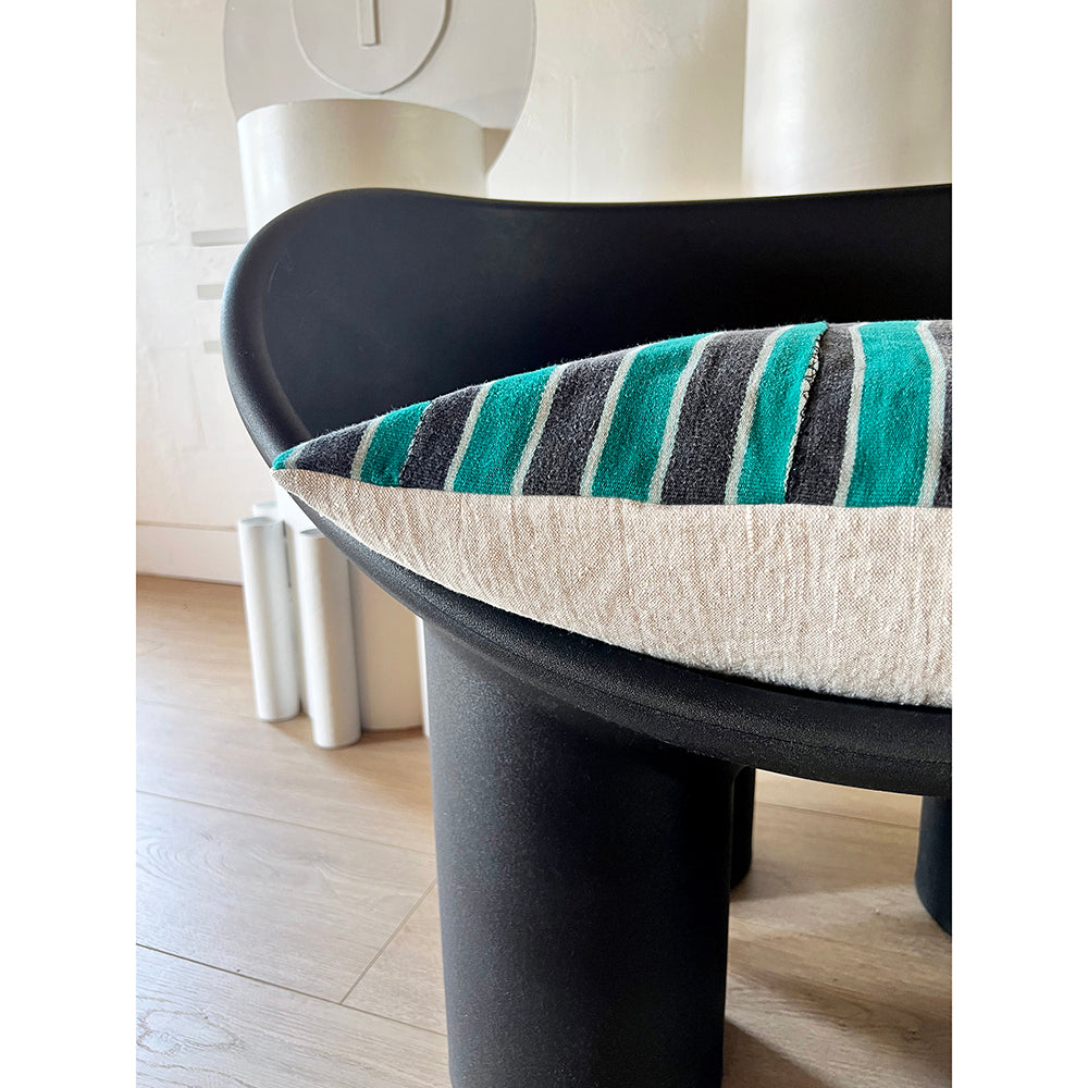 20x20 Square -  West African Baule Pillow Cover - Jade Stripe