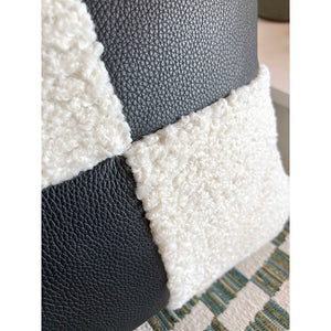 20x20 Square -  Leather & Faux Shearling - Jumbo Checkerboard