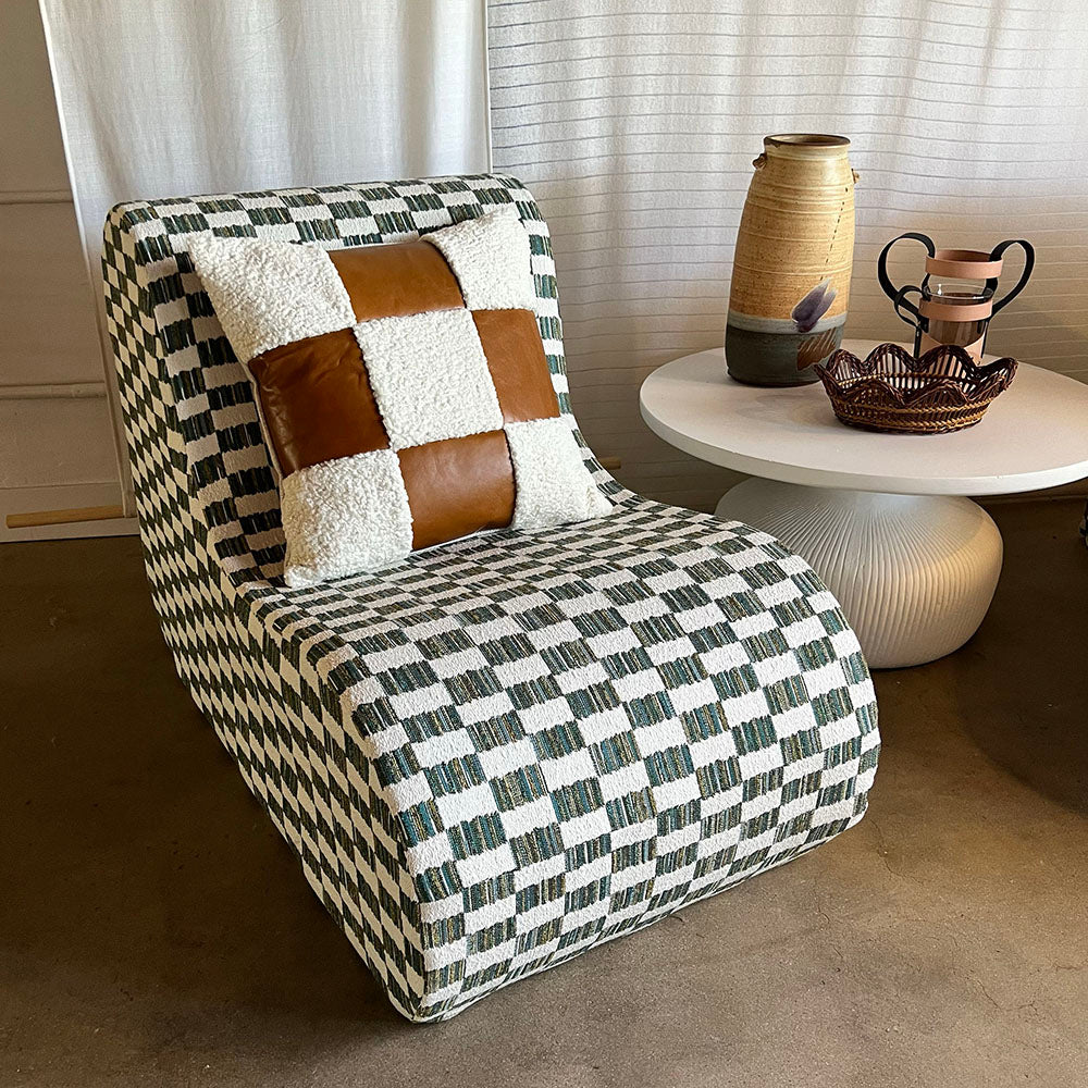 20x20 Square -  Leather & Faux Shearling - Small Checkerboard