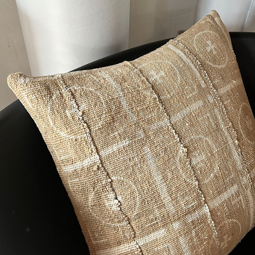 20x20 Square -  African Mudcloth Pillow Cover - Light Beige Medallion
