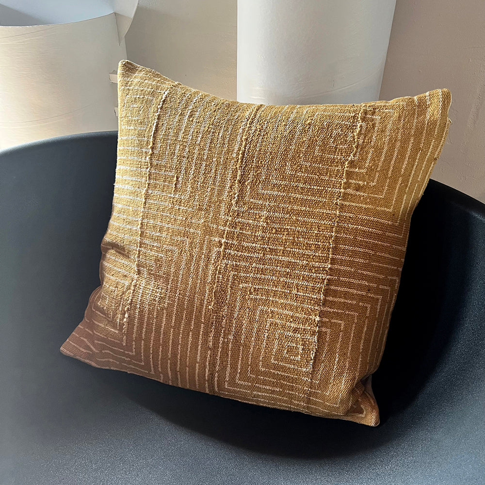 20x20 Square - Mustard Mudcloth Pillow Cover - Boxes