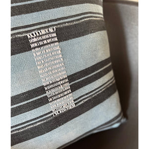 20x20 Square -  African Textile Pillow Cover - Black & Blue Stripe