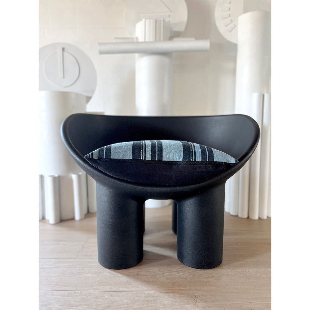 20x20 Square -  African Textile Pillow Cover - Black & Blue Stripe