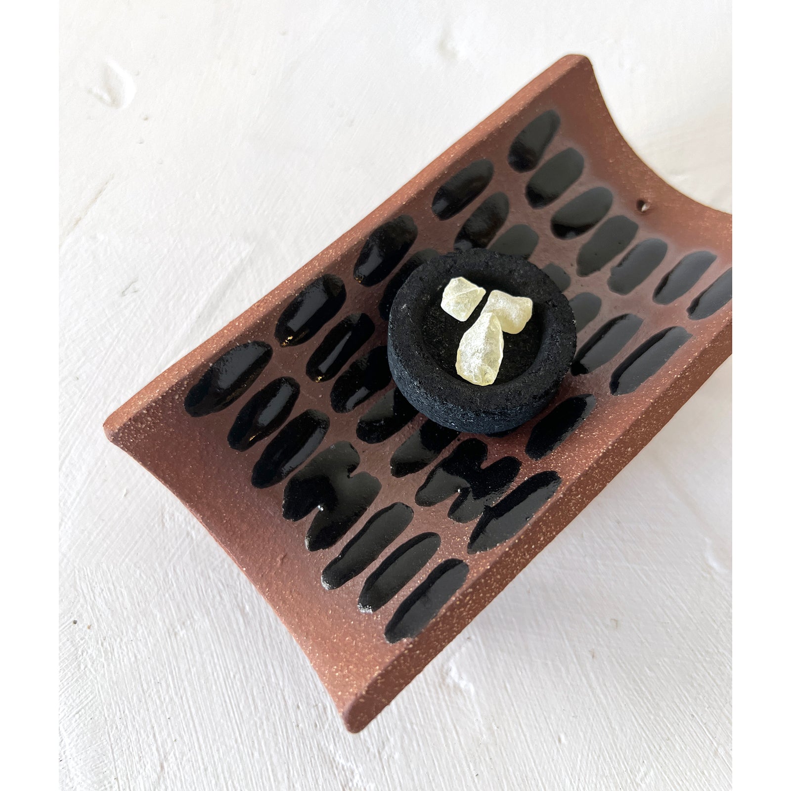 Red Clay Incense Burner - Black Dashes