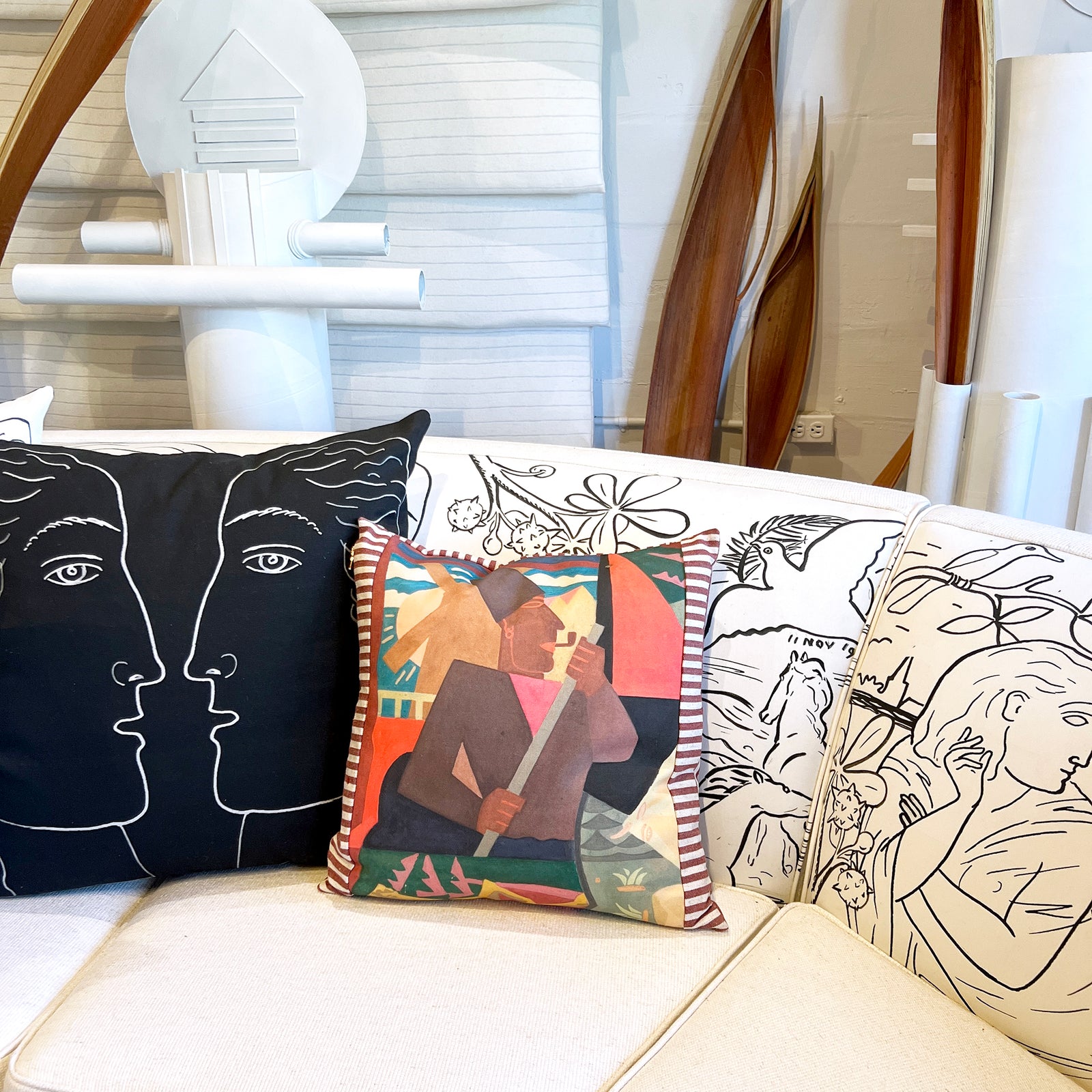 20x20 inch Square - Cotton and Linen Pillow Cover - Pipe Smoking Man