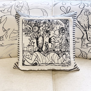 LAST ONE - 20x20 inch Square - Cotton and Linen Pillow Cover - Lounging Woman