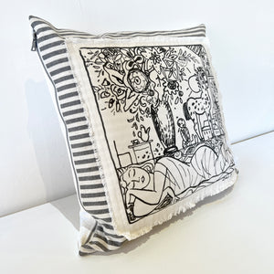 20x20 inch Square - Cotton and Linen Pillow Cover - Lounging Woman