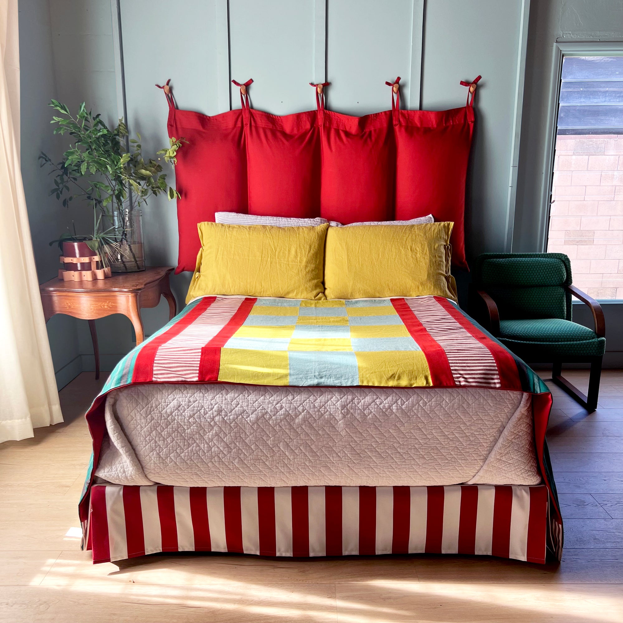The Puff Headboard - Tomato Red Performance Linen