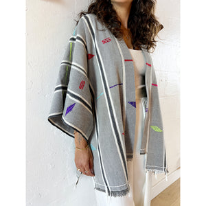 Vintage African Baule Cloth Robe Jacket - Gray Stripes