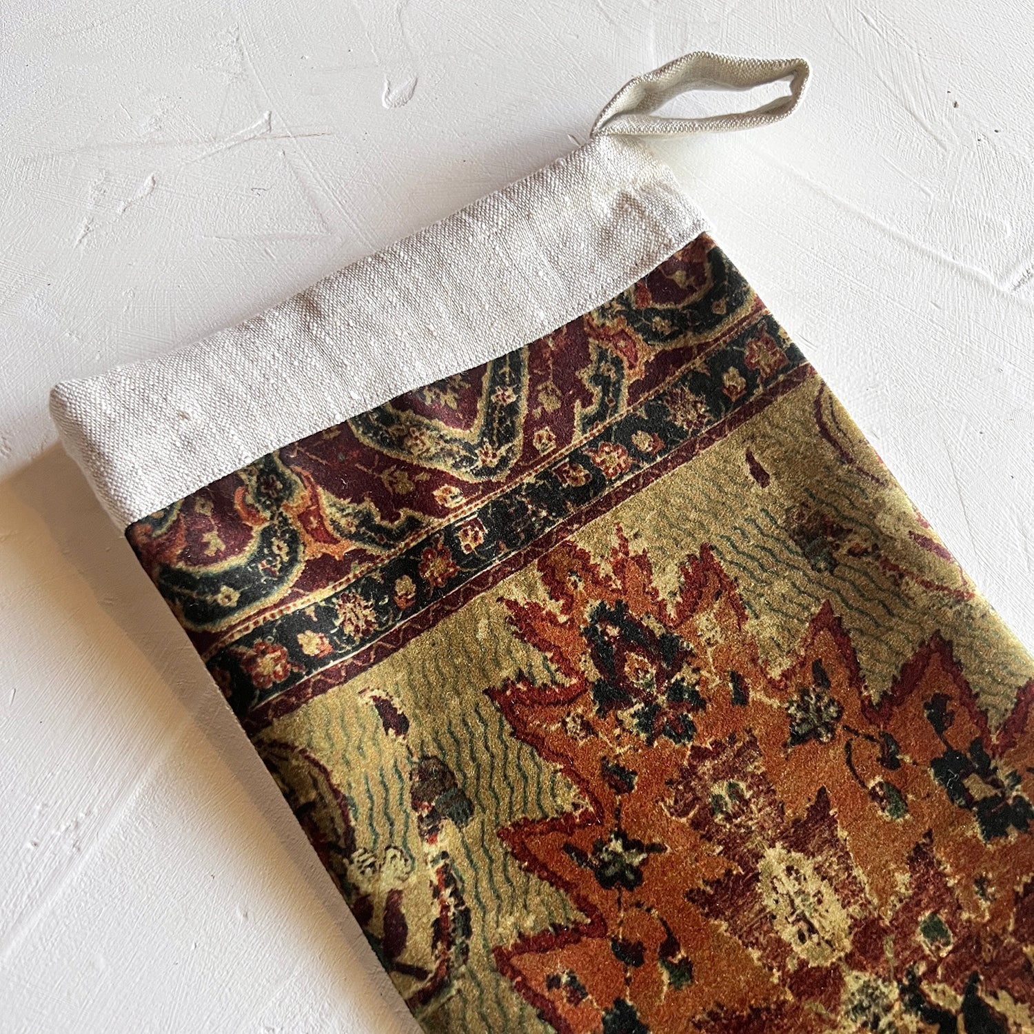 Burgundy Flame Antique Rug Print Christmas Stocking