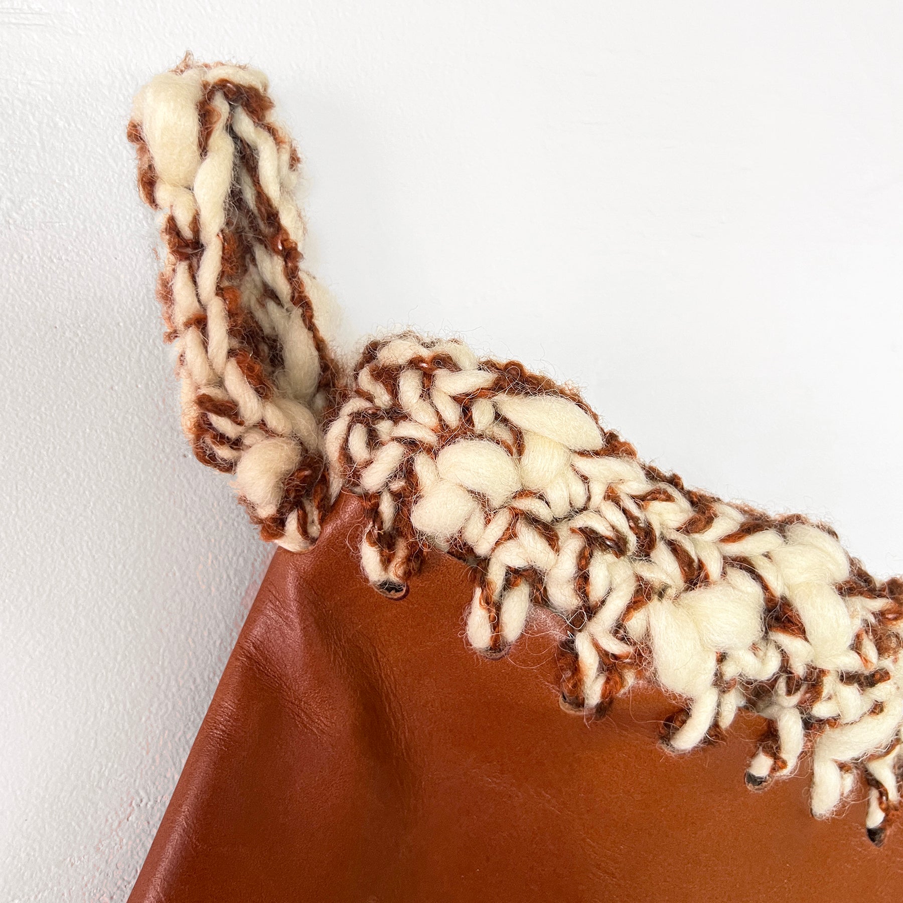 Bourbon Leather with Vintage Yarn Hand Crochet Trim Christmas Stocking