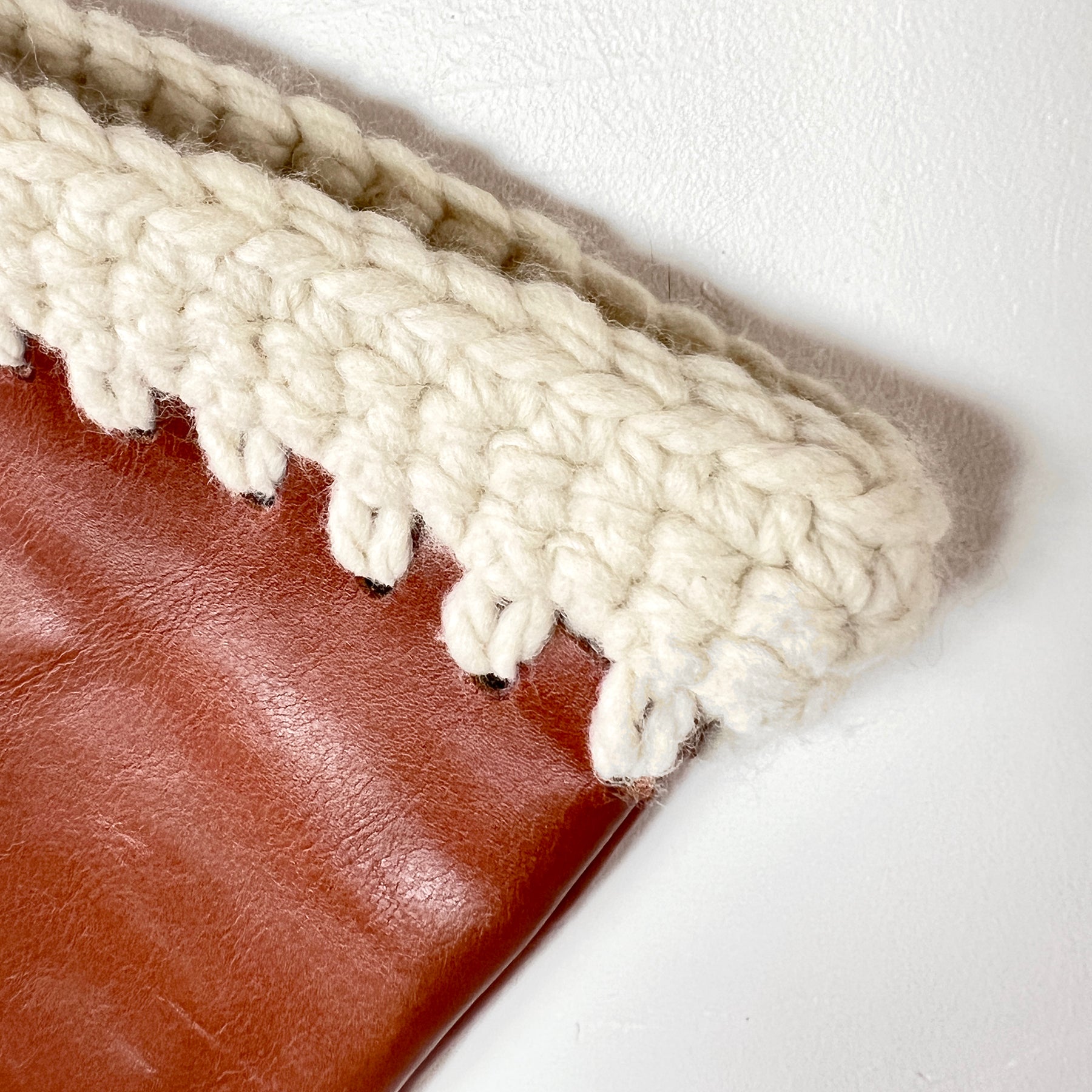 Bourbon Leather with Cream Hand Crochet Trim Christmas Stocking
