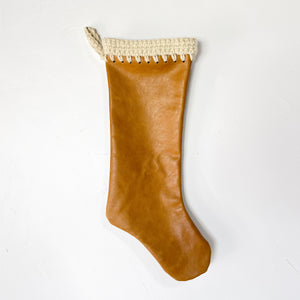 Honey Leather with Cream Hand Crochet Trim Christmas Stocking