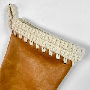 Honey Leather with Cream Hand Crochet Trim Christmas Stocking