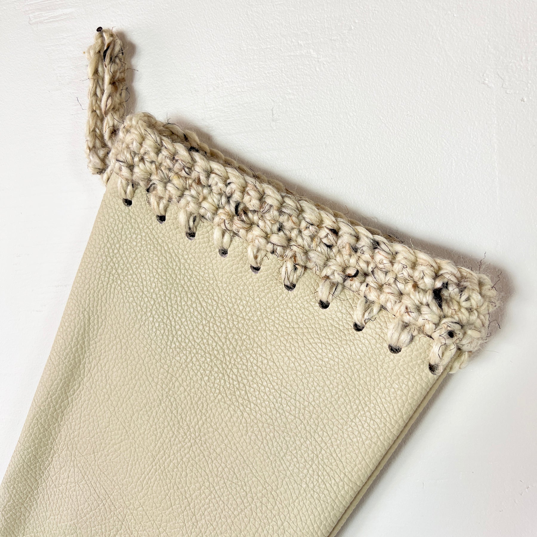 Sand Leather with Hand Crochet Trim Christmas Stocking