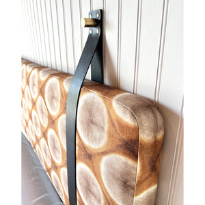 Rust & Mauve Eclipse Pattern - Wall Mounted Headboard or Backrest Cushion with Leather Straps