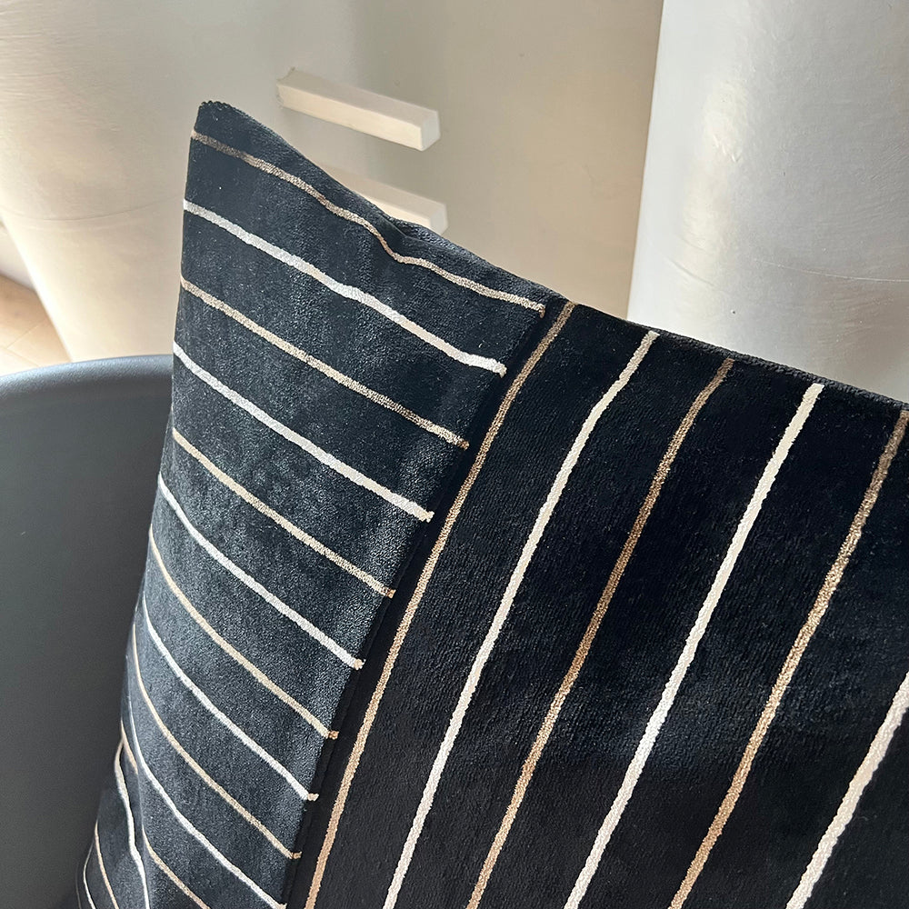20x20 Square - Pillow Cover - Pieced Black Velvet Stripes