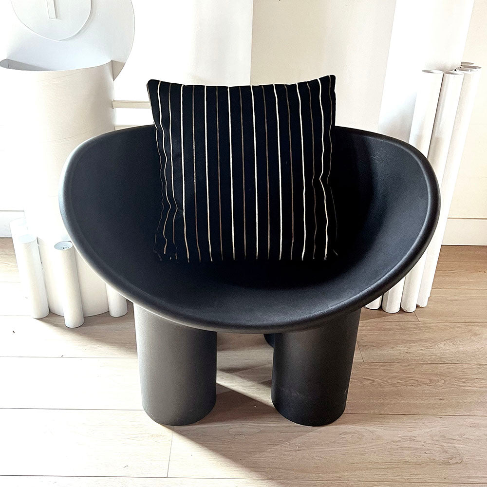 20x20 Square -  Velvet Pillow Cover - Black Vintage Stripes