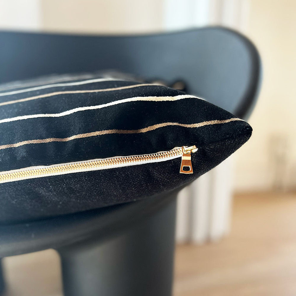 20x20 Square - Pillow Cover - Pieced Black Velvet Stripes