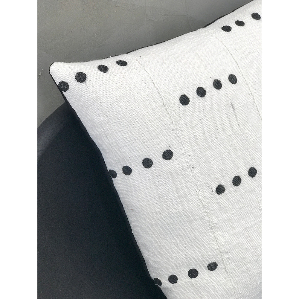 20x20 Square - White African Mudcloth Pillow Cover - Black Dots