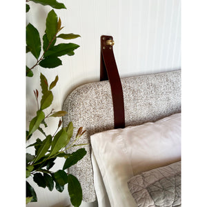 Mixed Boucle - Wall Hung Headboard Backrest Cushion with Leather Straps